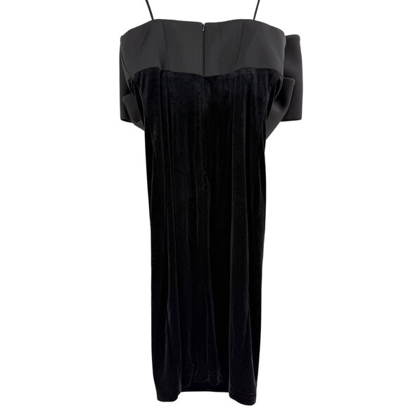 Badgley Mischka Black Strapless Velvet Dress W/ Oversized Bow Detail Size 6 - Picture 3 of 8